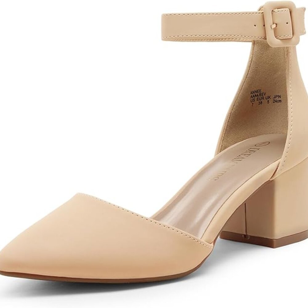 DREAM PAIRS ANNEE Pointed Toe Low Chunky Heels Pump Shoes
